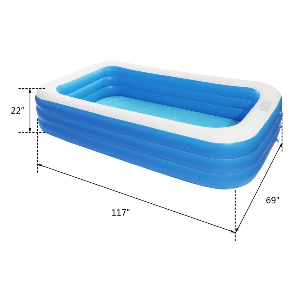 THBOXES Inflatable Swimming Pool Wall Rectangle Summer Blow Up Swimming Pool 120x72x22inch Blue