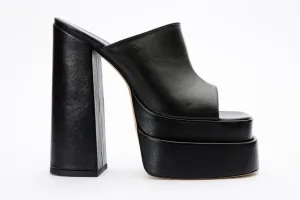 The Neptune Black Leather High Heel Sandal Final Sale!