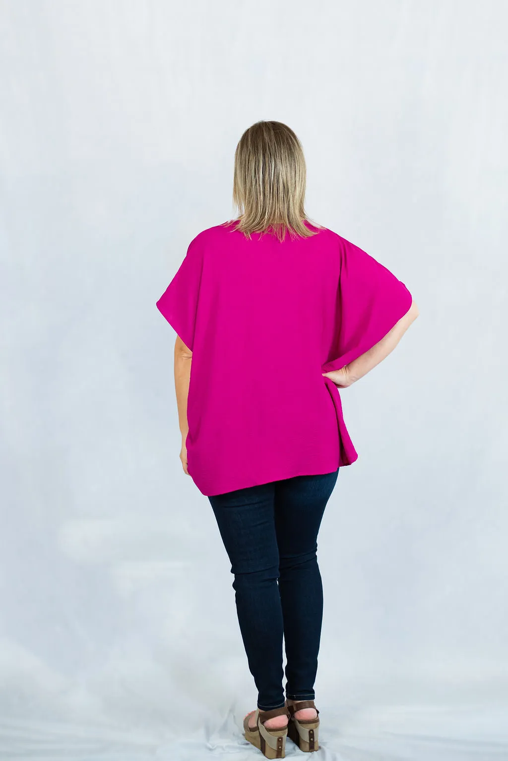 V-Neck Short Sleeve Blouse with Placket Detail by Entro Clothing