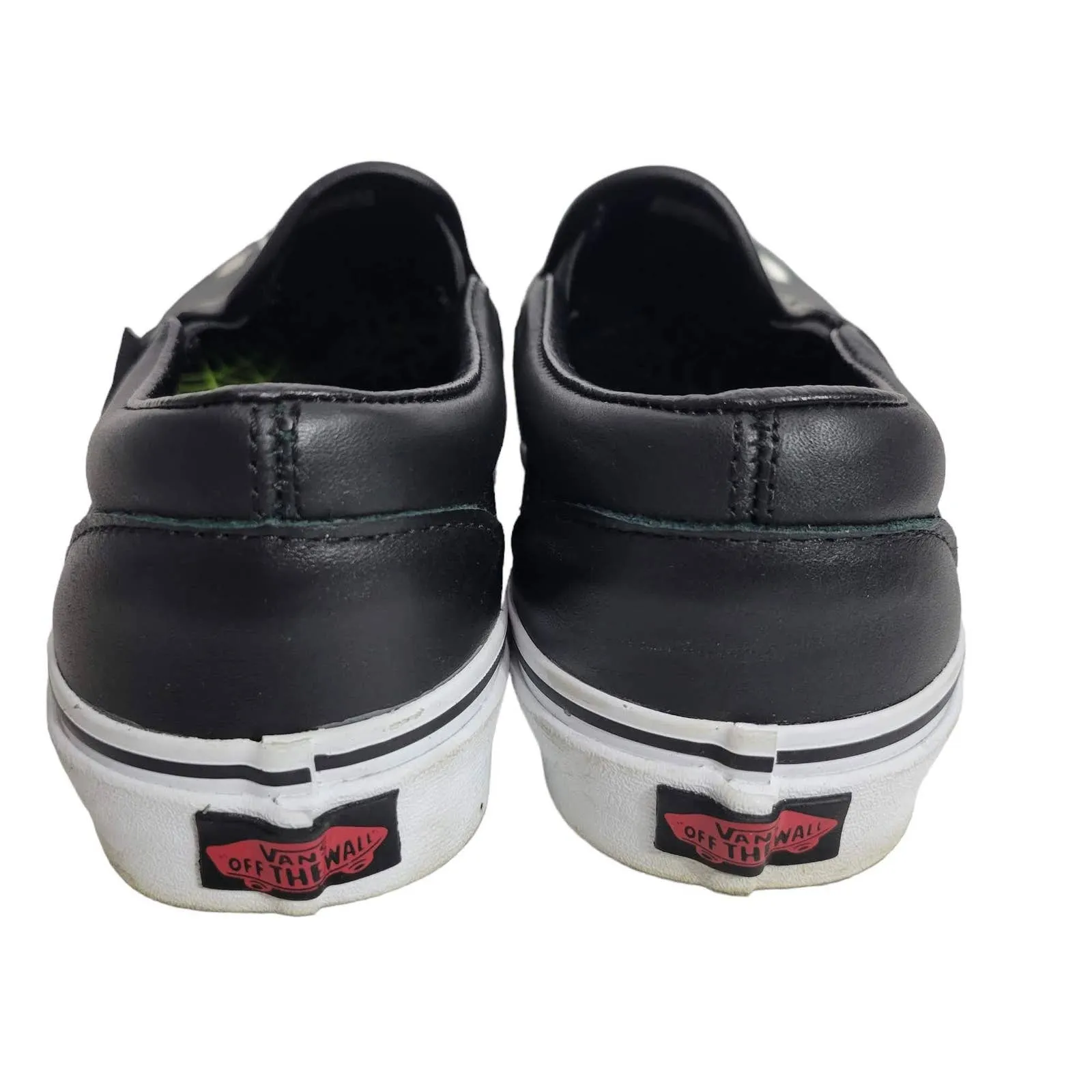 Vans Fangs Sneaker Slip On Black Leather Embroidered Unisex Size 8.5 Women 7 Men