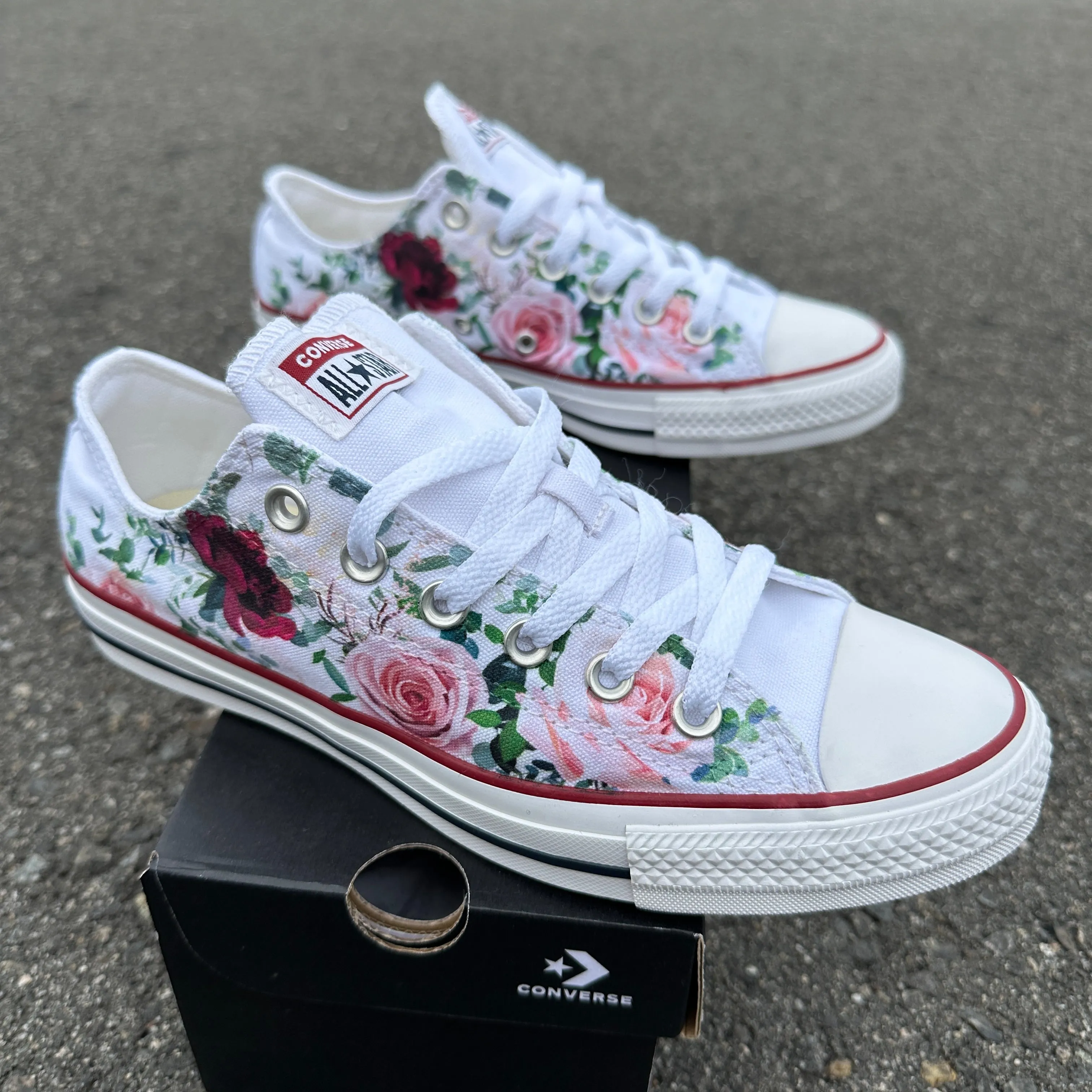 Whimsical Roses White Converse Low Top Chuck Taylor Shoes