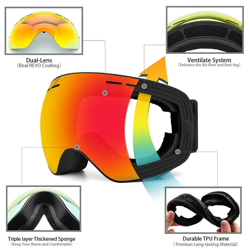 Winter Ski Goggles - Anti-fog UV Protection, Interchangeable Lens