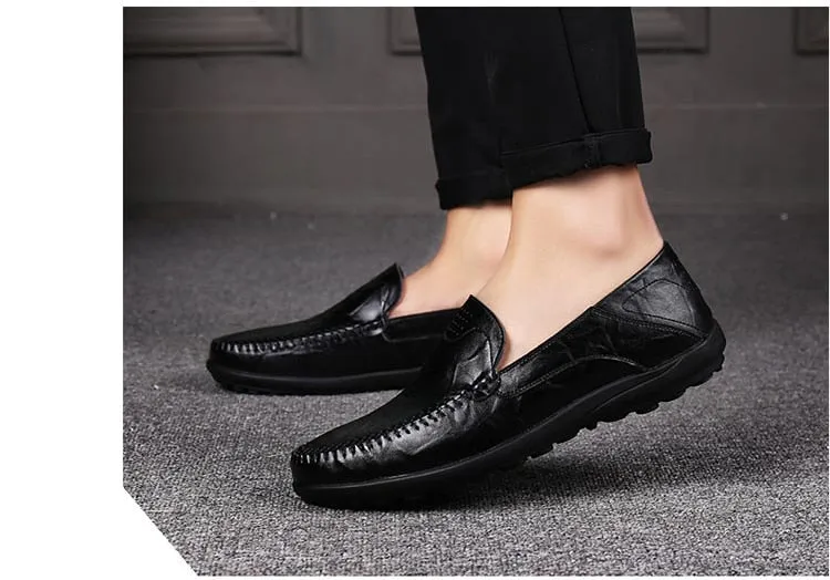 Yeknu Slip On Men Genuine Leather Shoes Breathable Men Fashion Shoes Slip On Casual Shoes Big Size