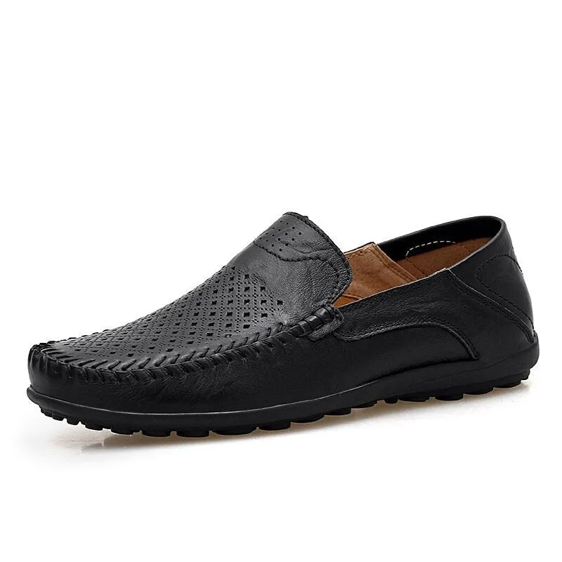 Yeknu Slip On Men Genuine Leather Shoes Breathable Men Fashion Shoes Slip On Casual Shoes Big Size