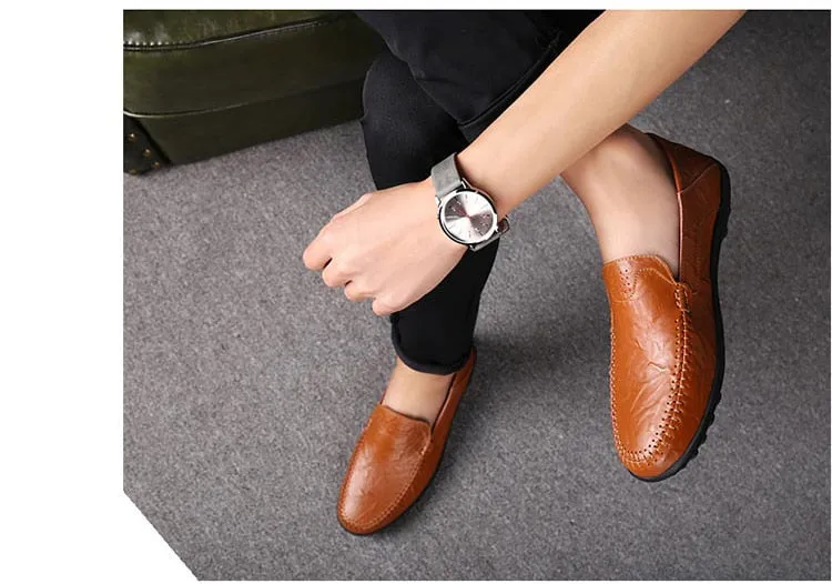 Yeknu Slip On Men Genuine Leather Shoes Breathable Men Fashion Shoes Slip On Casual Shoes Big Size