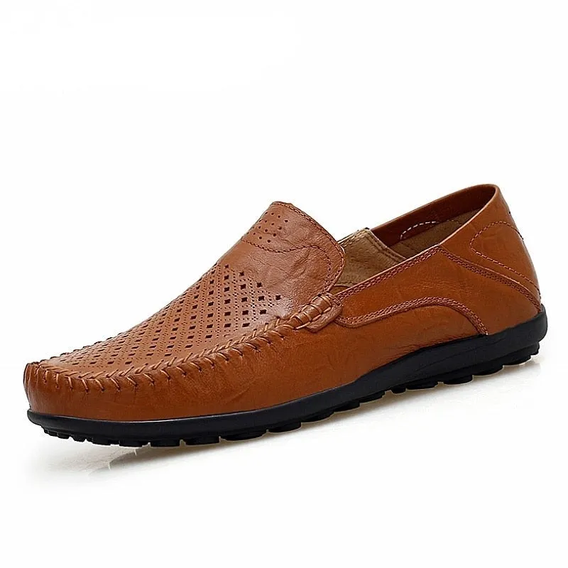 Yeknu Slip On Men Genuine Leather Shoes Breathable Men Fashion Shoes Slip On Casual Shoes Big Size