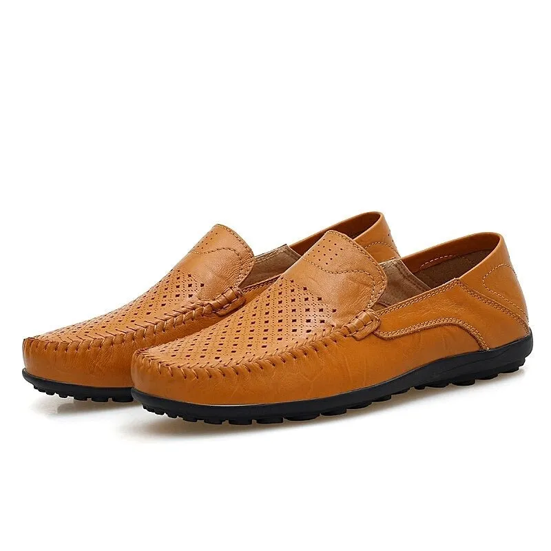 Yeknu Slip On Men Genuine Leather Shoes Breathable Men Fashion Shoes Slip On Casual Shoes Big Size