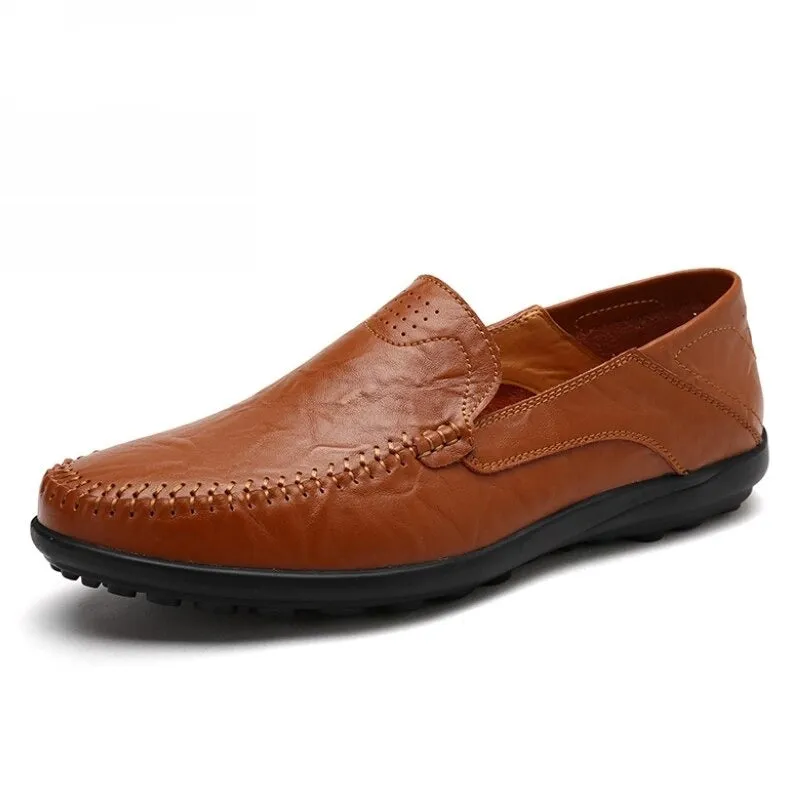 Yeknu Slip On Men Genuine Leather Shoes Breathable Men Fashion Shoes Slip On Casual Shoes Big Size