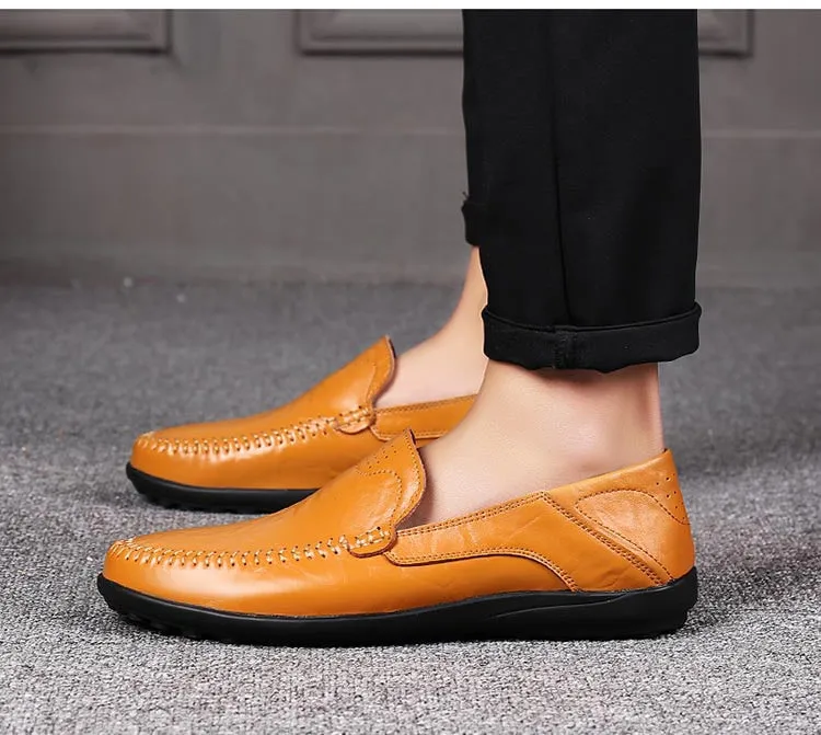 Yeknu Slip On Men Genuine Leather Shoes Breathable Men Fashion Shoes Slip On Casual Shoes Big Size