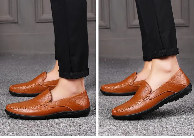 Yeknu Slip On Men Genuine Leather Shoes Breathable Men Fashion Shoes Slip On Casual Shoes Big Size